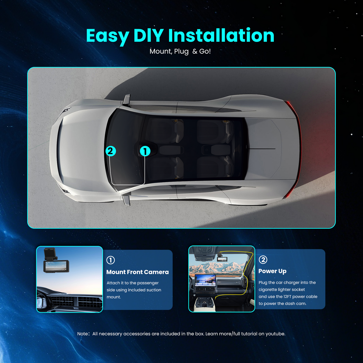 OLYVUE V66 4K HDR Dash Cam with Dual Sony STARVIS 2 Sensors Super Night Vision 5GHz Wi-Fi