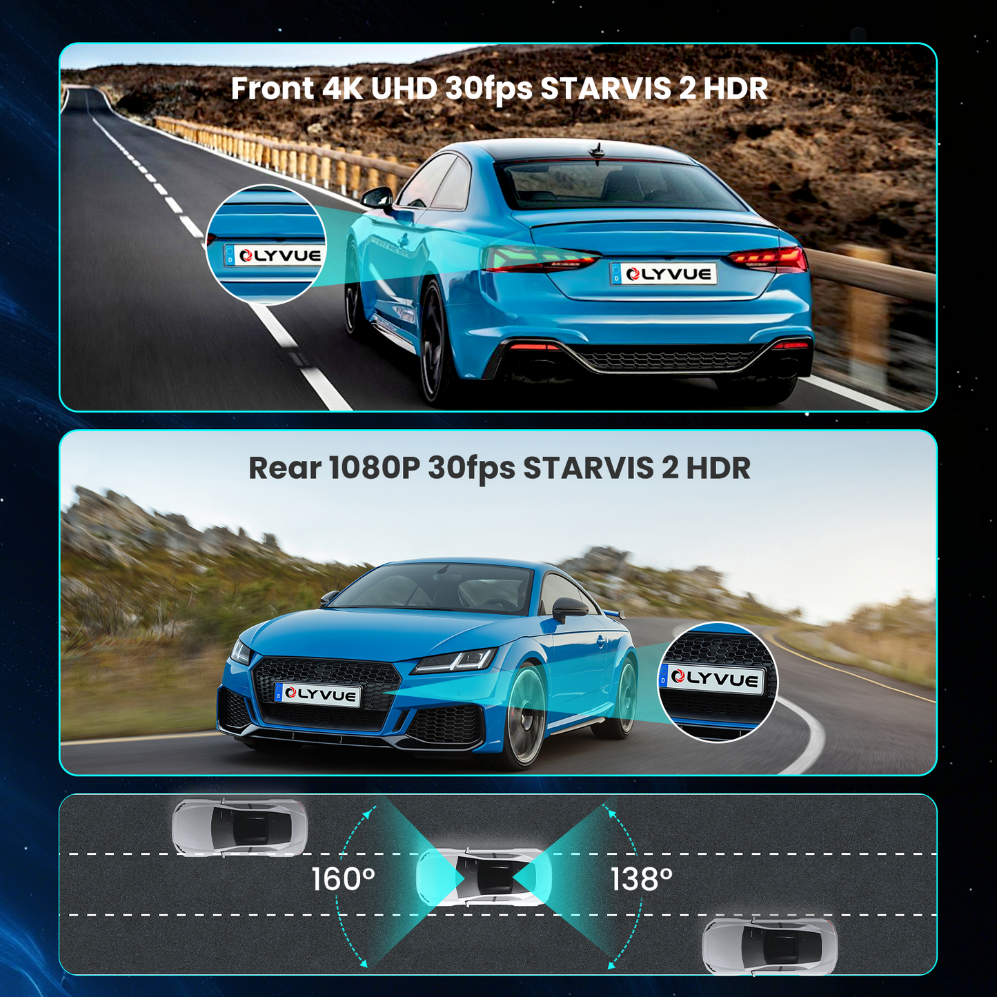 OLYVUE V77 4K front and rear HDR Dash Cam with Dual Sony STARVIS 2 Sensors Super Night Vision 5GHz Wi-Fi