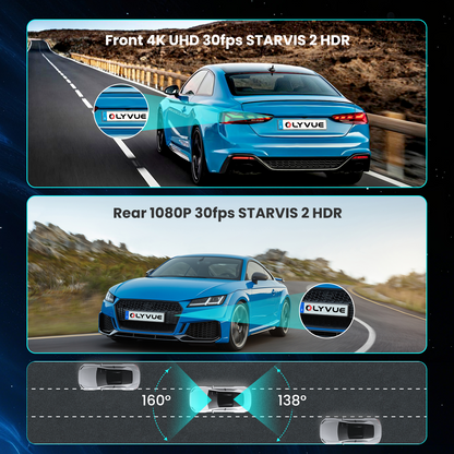 OLYVUE V77 4K front and rear HDR Dash Cam with Dual Sony STARVIS 2 Sensors Super Night Vision 5GHz Wi-Fi