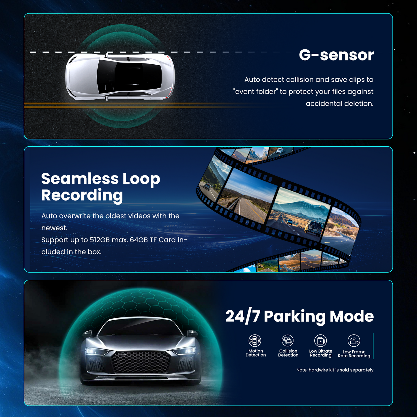 OLYVUE V77 4K front and rear HDR Dash Cam with Dual Sony STARVIS 2 Sensors Super Night Vision 5GHz Wi-Fi