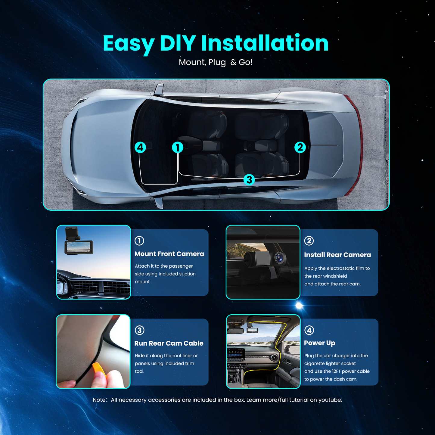 OLYVUE V77 4K front and rear HDR Dash Cam with Dual Sony STARVIS 2 Sensors Super Night Vision 5GHz Wi-Fi