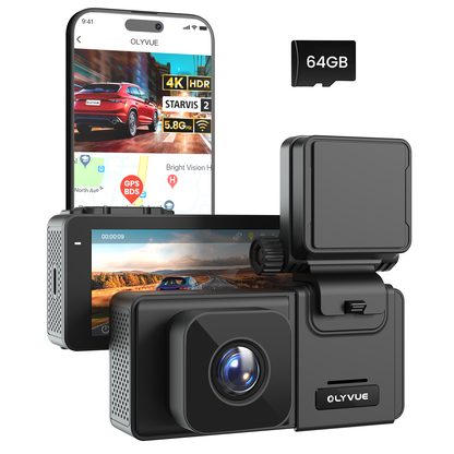 OLYVUE V66 4K HDR Dash Cam with Dual Sony STARVIS 2 Sensors Super Night Vision 5GHz Wi-Fi