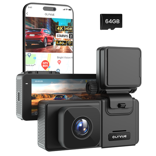 OLYVUE V66 4K HDR Dash Cam with Dual Sony STARVIS 2 Sensors Super Night Vision 5GHz Wi-Fi