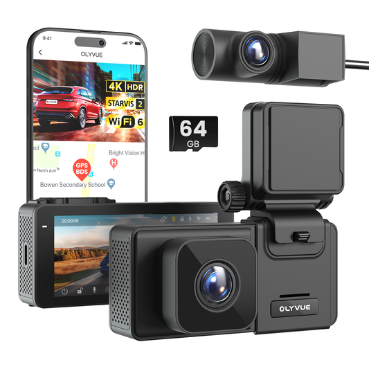 OLYVUE V77 4Kfront and rear HDR Dash Cam with Dual Sony STARVIS 2 Sensors Super Night Vision 5GHz Wi-Fi