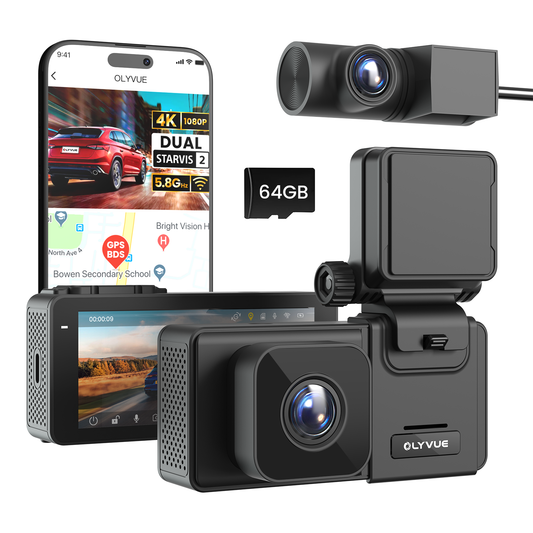 OLYVUE V77 4K front and rear HDR Dash Cam with Dual Sony STARVIS 2 Sensors Super Night Vision 5GHz Wi-Fi