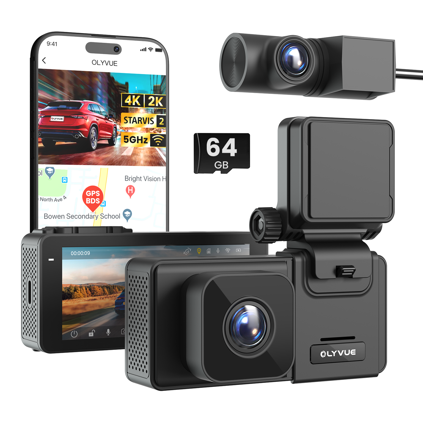 OLYVUE V78 4K plus 2K front and rear HDR Dash Cam with Dual Sony STARVIS 2 Sensors Super Night Vision 5GHz Wi-Fi