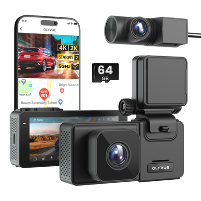 OLYVUE V78 4K plus 2K front and rear HDR Dash Cam with Dual Sony STARVIS 2 Sensors Super Night Vision 5GHz Wi-Fi